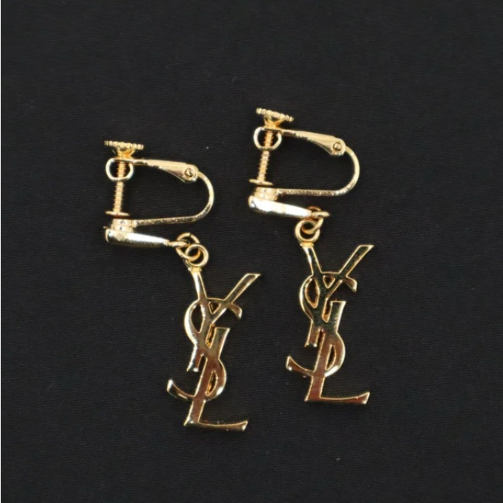 Yves Saint Laurent Gold Monogram Earrings - Picture 4 of 6